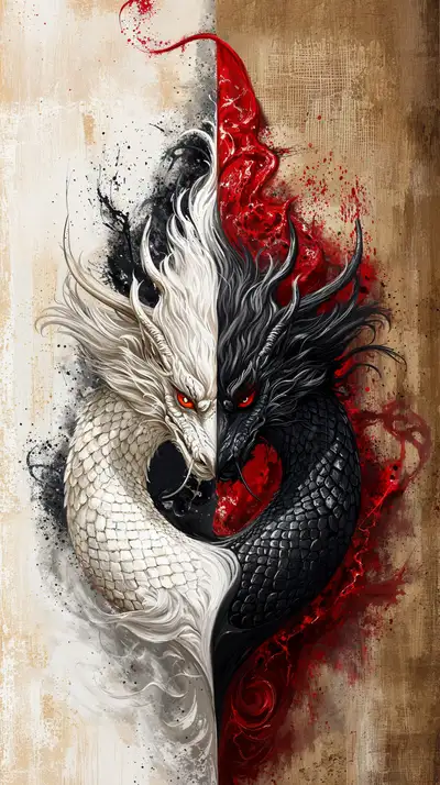 Rồng Yin Yang Phong Thủy - Hình Nền AI Art 4K