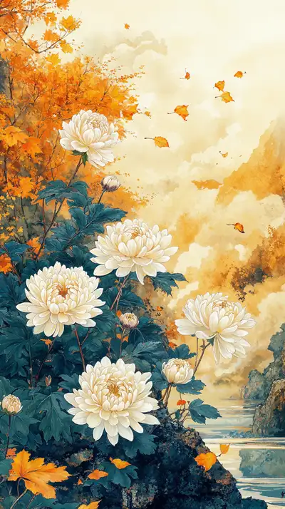 Hoa Sen Vàng Mùa Thu - Hình Nền AI Art Truyền Thống 4K