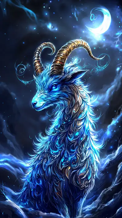 Dê Vàng Neon - Phong Thủy AI Art Cosmic