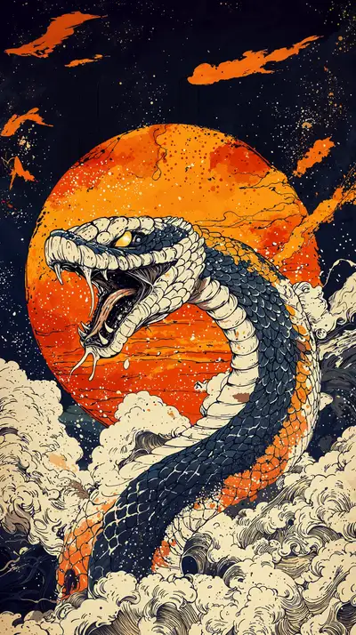 Rồng Vàng Bao Mặt Trời - Hình Nền AI Art Ukiyo-e 4K