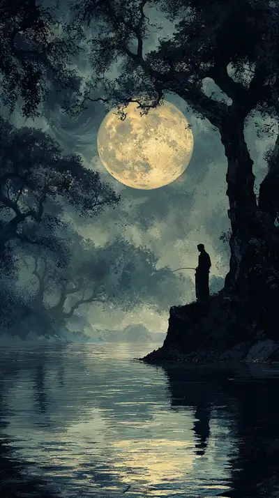 Người Đơn Độc Trăng Vàng - Hình Nền AI Art Phong Thủy 4K