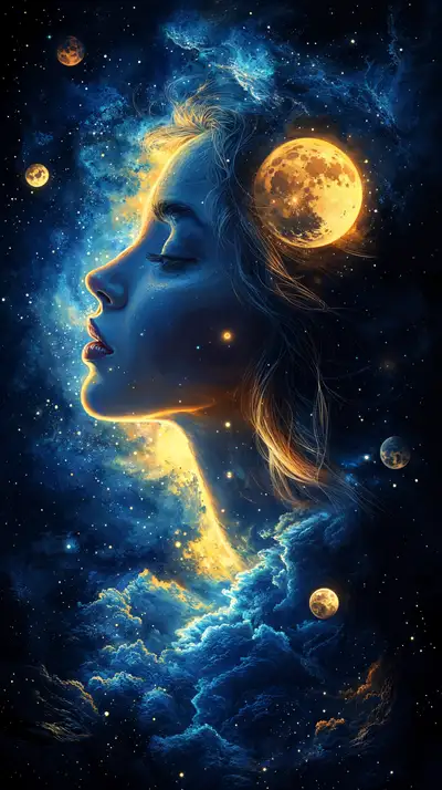 Mặt Trăng Vàng Vũ Trụ - Hình Nền AI Art Cosmic Neon 4K