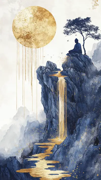 Thiền Định Trên Đỉnh Núi - Hình Nền AI Art Phong Thủy 4K