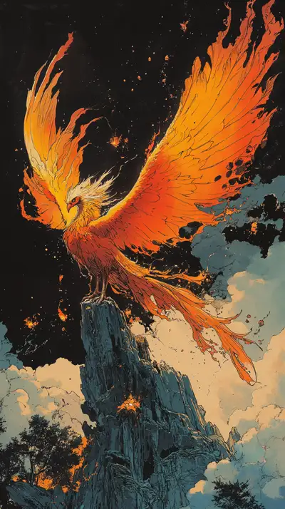 Phượng Hoàng Lửa Vàng Thần Thoại - Hình Nền AI Art 4K