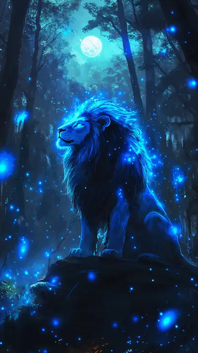 Sư Tử Xanh Neon Huyền Thoại - Hình Nền AI Art 4K