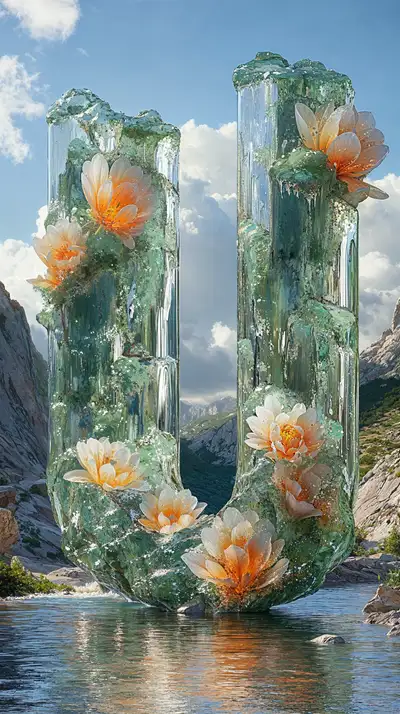 Chữ U Hoa Cam Thác Nước - AI Art Hình Nền 4K