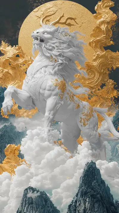 Ngựa Rồng Vàng Phong Thủy - Hình Nền AI Art 4K