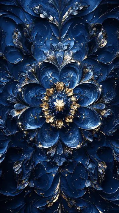 Hoa Mandala Xanh Lam Vàng - Hình Nền AI Art 4K