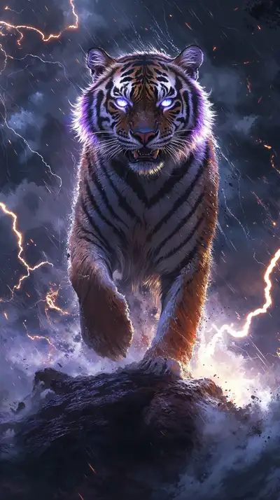 Hổ Neon Cosmic - Hình Nền AI Art 4K