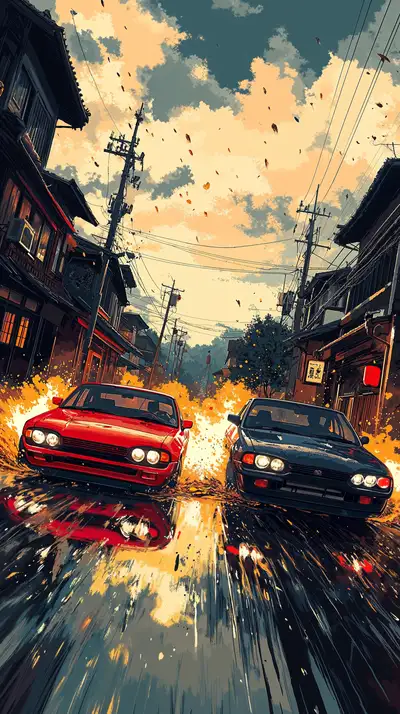 Xe Cổ Neon Phố Cũ - Hình Nền AI Art 4K