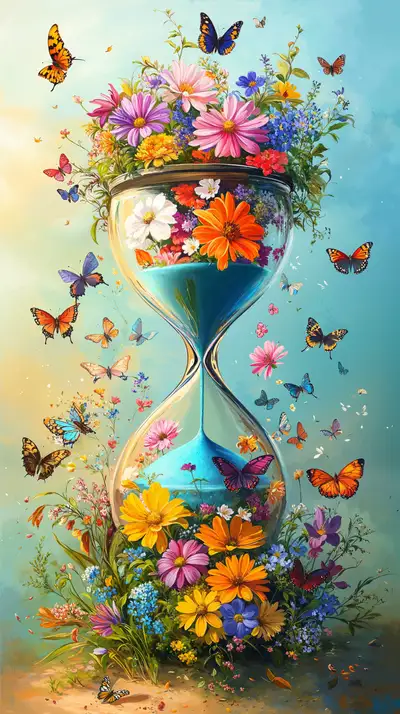 Cát Thời Gian Hoa Hướng Dương - Hình Nền AI Art Phong Thủy 4K