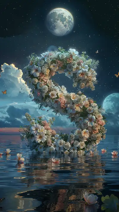 Chữ S Hoa Lãng Mạn Đêm Trăng - Hình Nền AI Art 4K