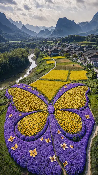 Bướm Tím Vàng Thung Lũng - Hình Nền AI Art 4K