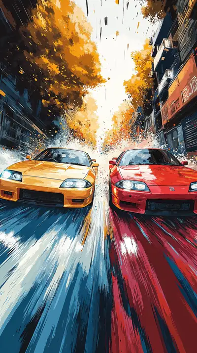 2 Siêu Xe Tốc Độ - Hình Nền Cyberpunk AI Art 4K