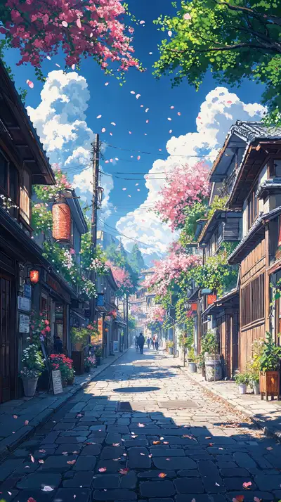 Con Đường Anh Đào - Hình Nền AI Art Anime Cổ Xưa 4K