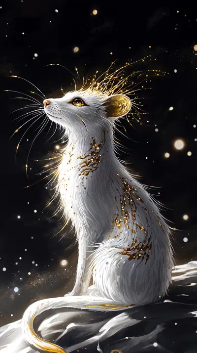 Chuột Trắng Phong Thủy - Hình Nền AI Art Cosmic Neon 4K