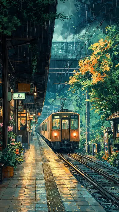 Tàu Cổ Xanh Vàng - Nhà Ga Hoài Cổ Neon 4K AI Art