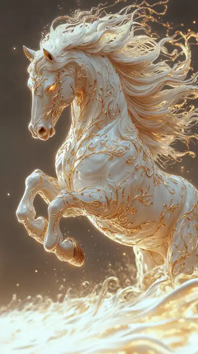Ngựa Vàng Marmor - Hình Nền AI Art Luxury 4K