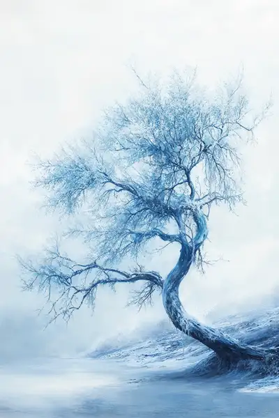 Cây Cổ Thụ Mùa Đông - Hình Nền Minimalist AI Art 4K