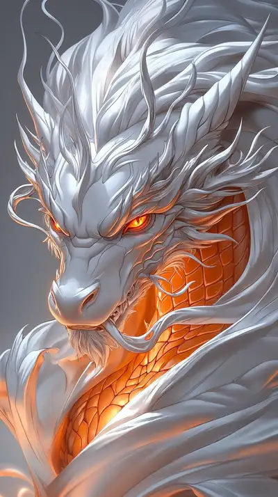 Rồng Bạc Lửa Vàng - Hình Nền AI Art 4K