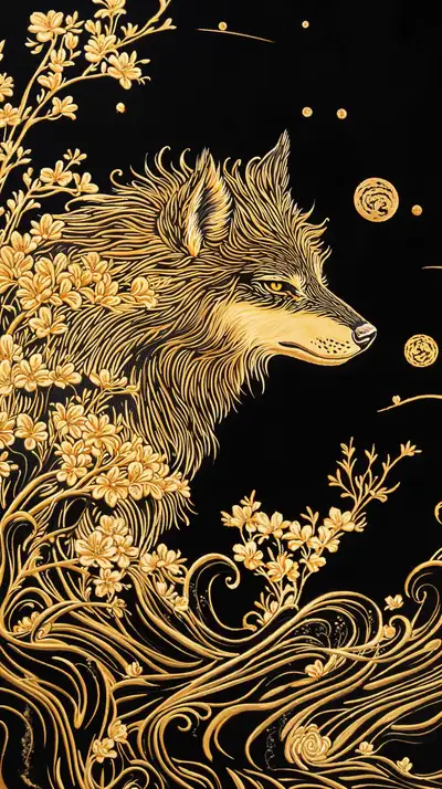 Chó Vàng Phong Thủy - Line Art Luxury Hình Nền 4K