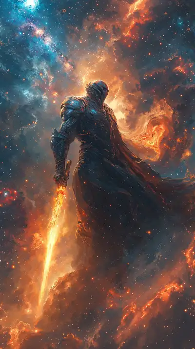 Chiến Binh Cyberpunk Lửa Cosmic - Hình Nền AI Art 4K