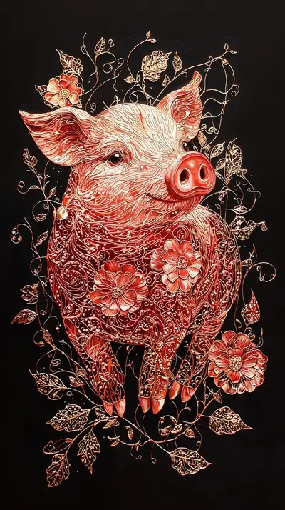 Lợn Vàng Phong Thủy - Hình Nền AI Art 4K