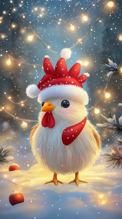 Gà Giáng Sinh Neon Kỳ Diệu - Hình Nền AI Art 4K