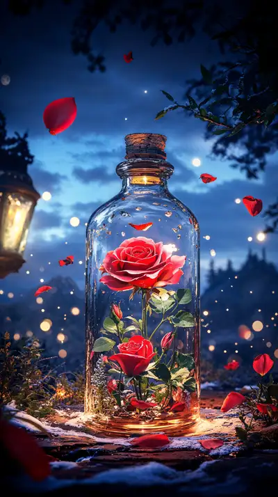 Hoa Hồng Kỳ Diệu Trong Lọ Thủy Tinh - Hình Nền AI Art Neon Night 4K