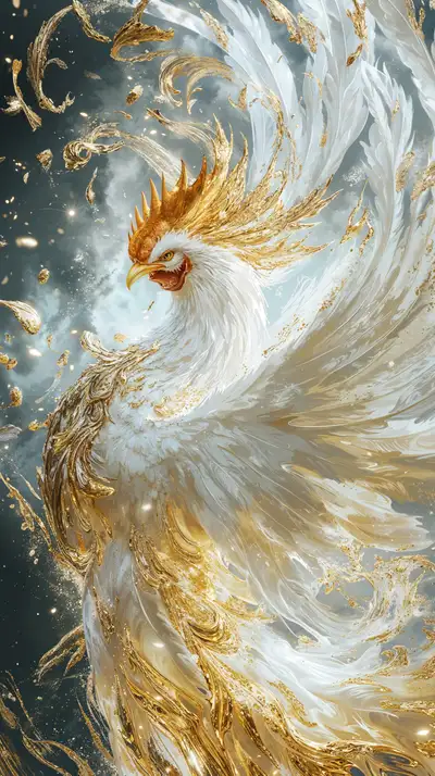 Phượng Hoàng Vàng Trắng - Hình Nền AI Art 4K Cosmic