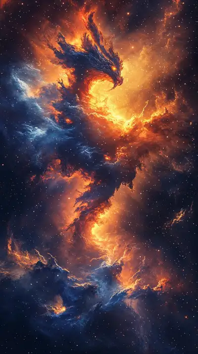 Rồng Lửa Cosmic Phong Thủy - Hình Nền AI Art 4K