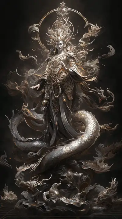 Nữ Thần Vàng Phong Thủy 8 Tay - Hình Nền AI Art 4K