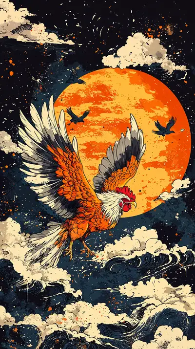 Gà Trống Vàng Vũ Trụ - Hình Nền AI Art 4K