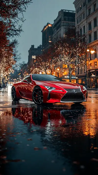 Xe Thể Thao Đỏ - Phố Đêm Mưa AI Art 4K