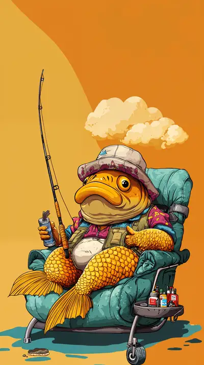 Vịt Vàng Câu Cá - Hình Nền AI Art Retro 4K