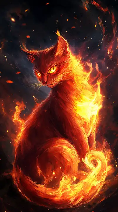 Mèo Lửa Vũ Trụ - Hình Nền AI Art 4K