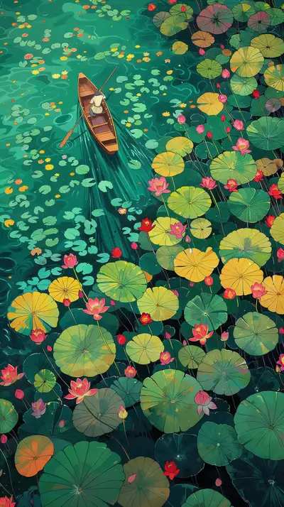 Ao Sen Tươi Sáng - Thuyền Gỗ Truyền Thống AI Art 4K