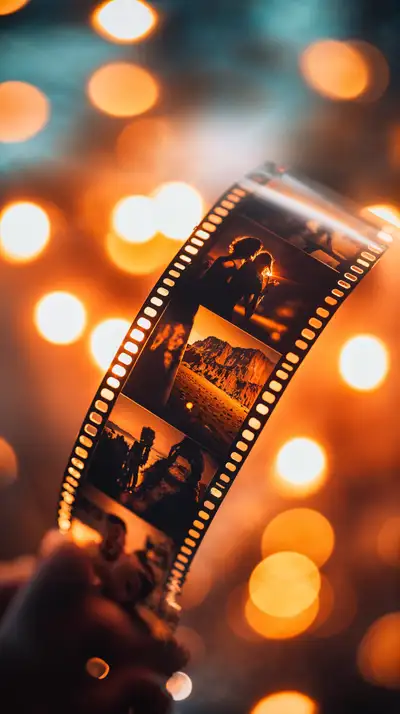 Cuộn Film Camera Retro - Hình Nền AI Art Bokeh Vàng 4K