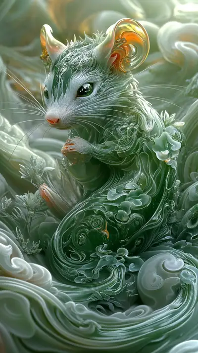 Con Chuột Phong Thủy - Hình Nền AI Art 4K Xanh Ngọc