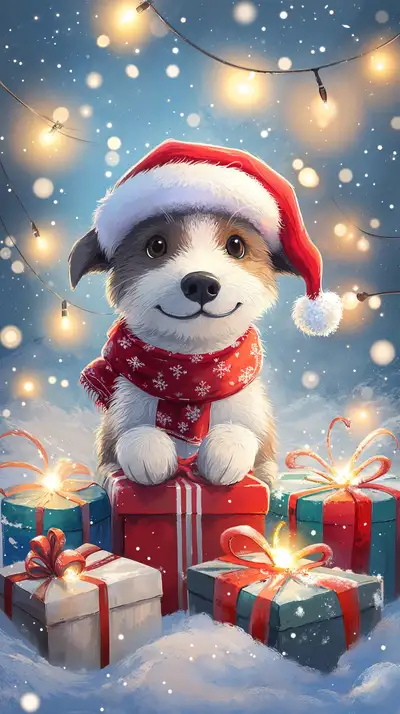 Cún Giáng Sinh Mũ Santa - Hình Nền AI Art 4K Lễ Hội