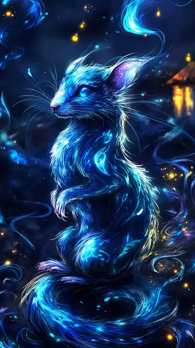 Cáo Linh Neon Xanh - Hình Nền AI Art Phong Thủy 4K