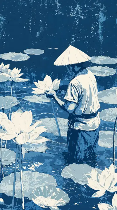 Cô Gái Sen Xanh - Hình Nền AI Art Phong Cảnh Việt Nam 4K