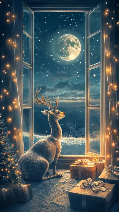Hươu Nhìn Mặt Trăng - Hình Nền AI Art Kỳ Diệu 4K