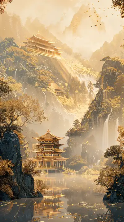 Chùa Tháp Phong Thủy - Hình Nền AI Art 4K