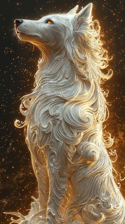 Chó Sói Vàng Neon - Hình Nền AI Art Cosmic 4K