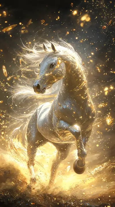 Ngựa Vàng Phong Thủy - Hiệu Ứng Cosmic Neon AI Art 4K