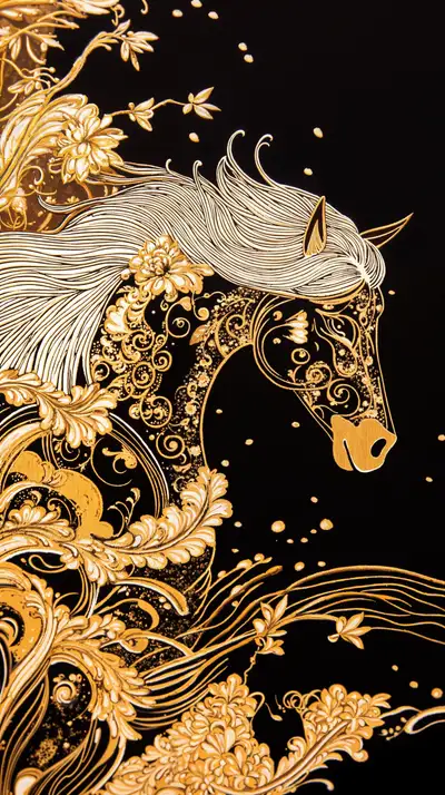 Ngựa Vàng Baroque - Hình Nền AI Art Luxury 4K