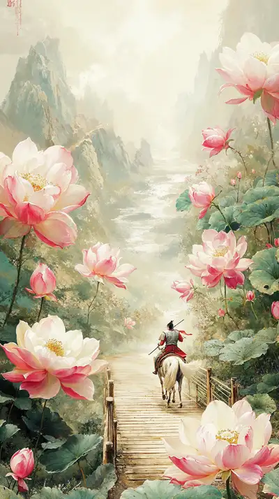 Hoa Sen Hồng - Phong Cảnh Tranh Mực AI Art 4K