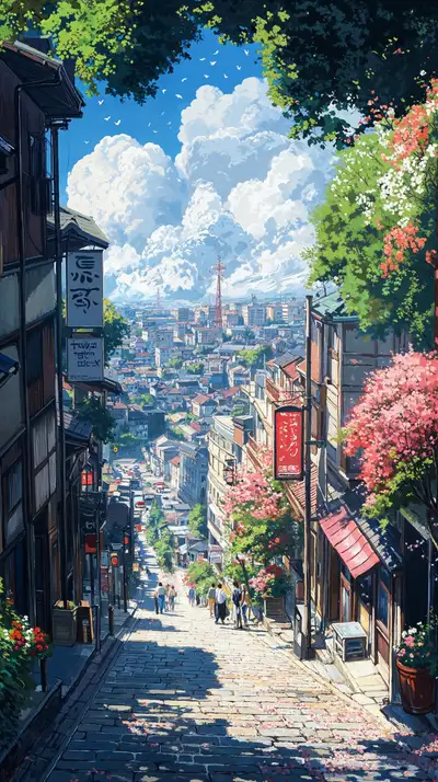 Phố Cổ Hoa Anh Đào - AI Art Hình Nền 4K Anime