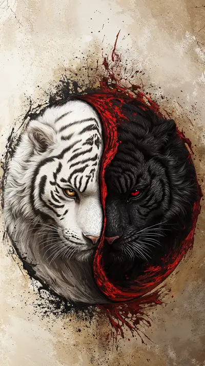 Hổ Yin Yang Trừu Tượng - Hình Nền AI Art 4K